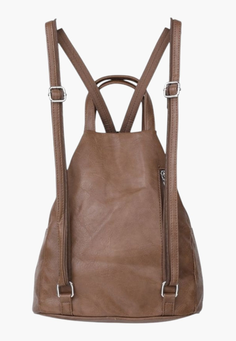 Falio brown faux leather urban backpack with adjustable straps and secure zipper closure for daily use
