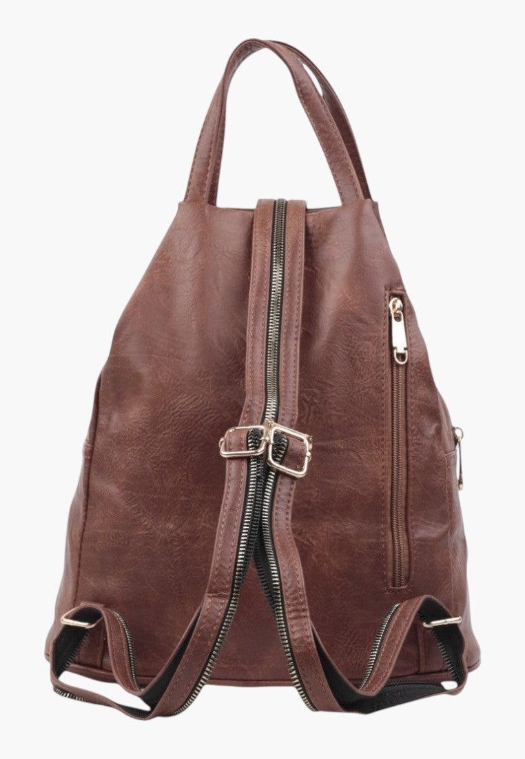 Falio small brown faux leather urban backpack with zipper closure and multiple pockets for daily use