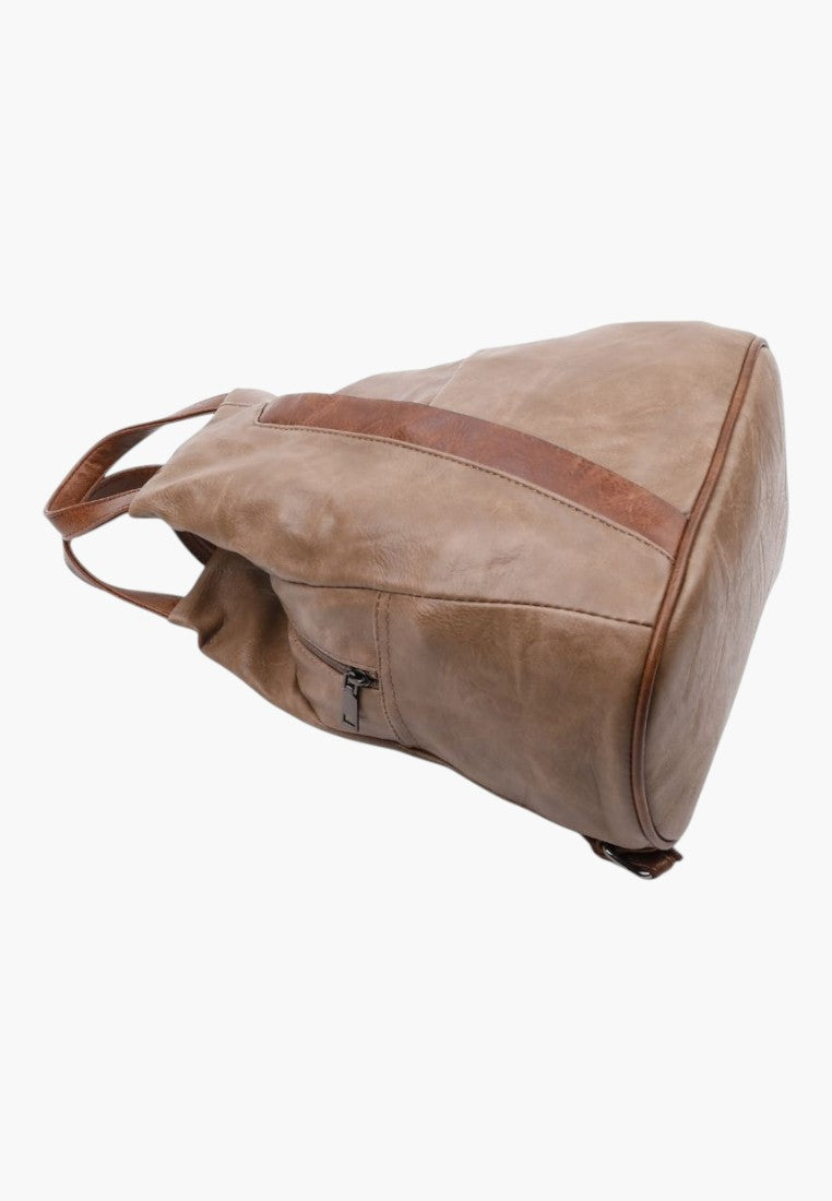 Falio brown faux leather urban backpack with a zippered side pocket and spacious main compartment