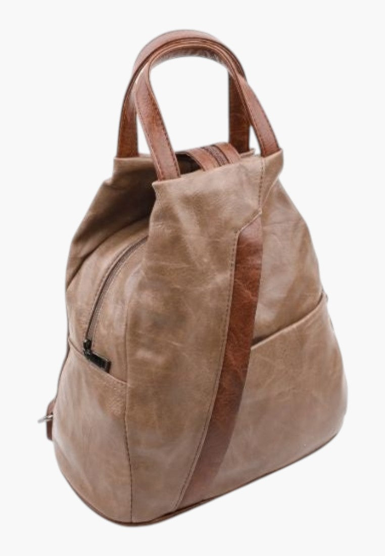 Falio brown faux leather urban backpack with a top handle and zippered main compartment for daily use