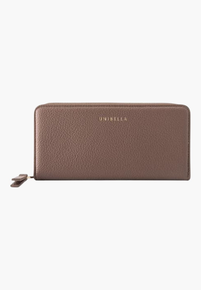 Falio horizontal women's wallet in brown faux leather with a zip closure and gold logo detail