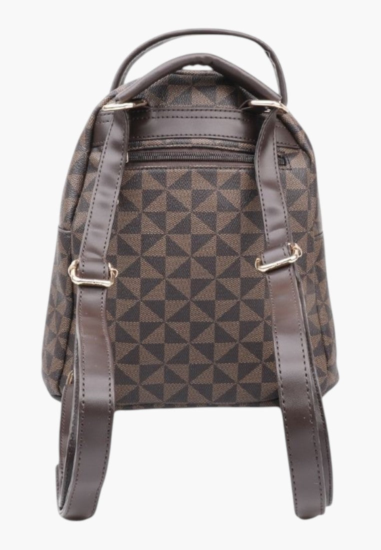 Falio brown faux leather urban backpack with a geometric triangle pattern and adjustable shoulder straps