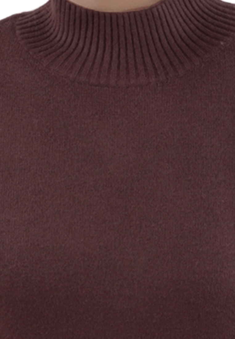 Falio brown plus size viscose sweater with a ribbed mock neck collar and long sleeves