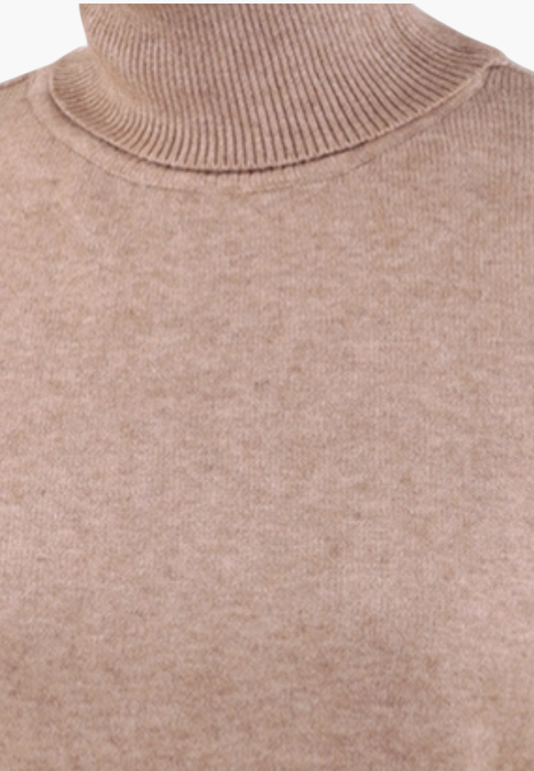Falio brown viscose blend sweater with a ribbed mock neck collar and long sleeves