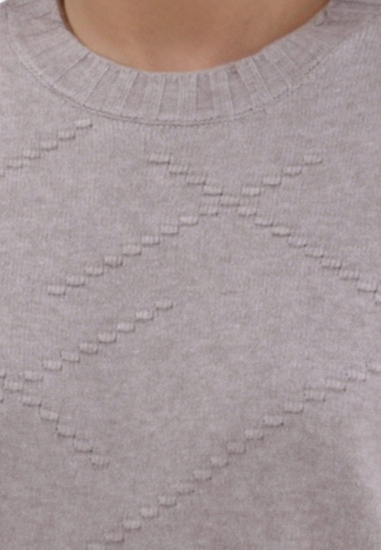 Falio brown wool blend sweater with a round neckline and subtle textured diamond pattern detail