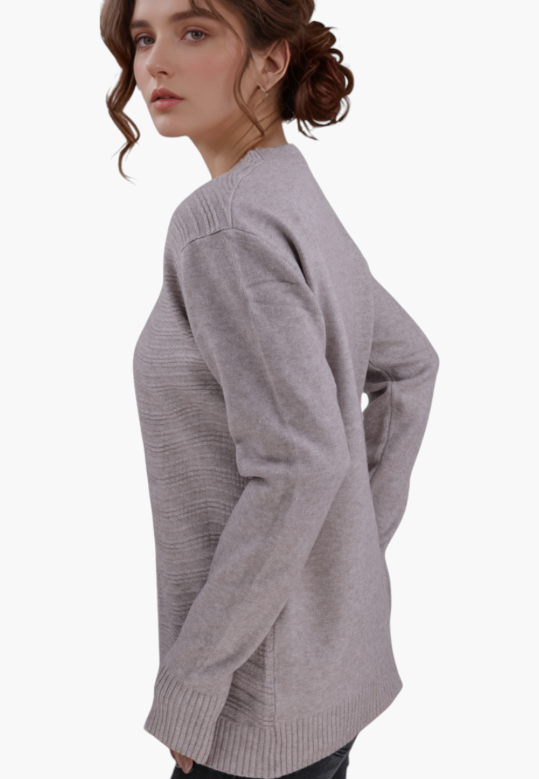 Falio women's brown wool-blend sweater with a round neckline, long sleeves, and a comfortable regular fit.