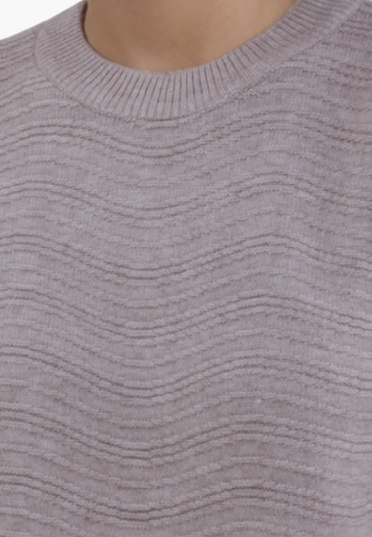 Falio brown wool-blend sweater with a round neckline and subtle horizontal wavy knit texture