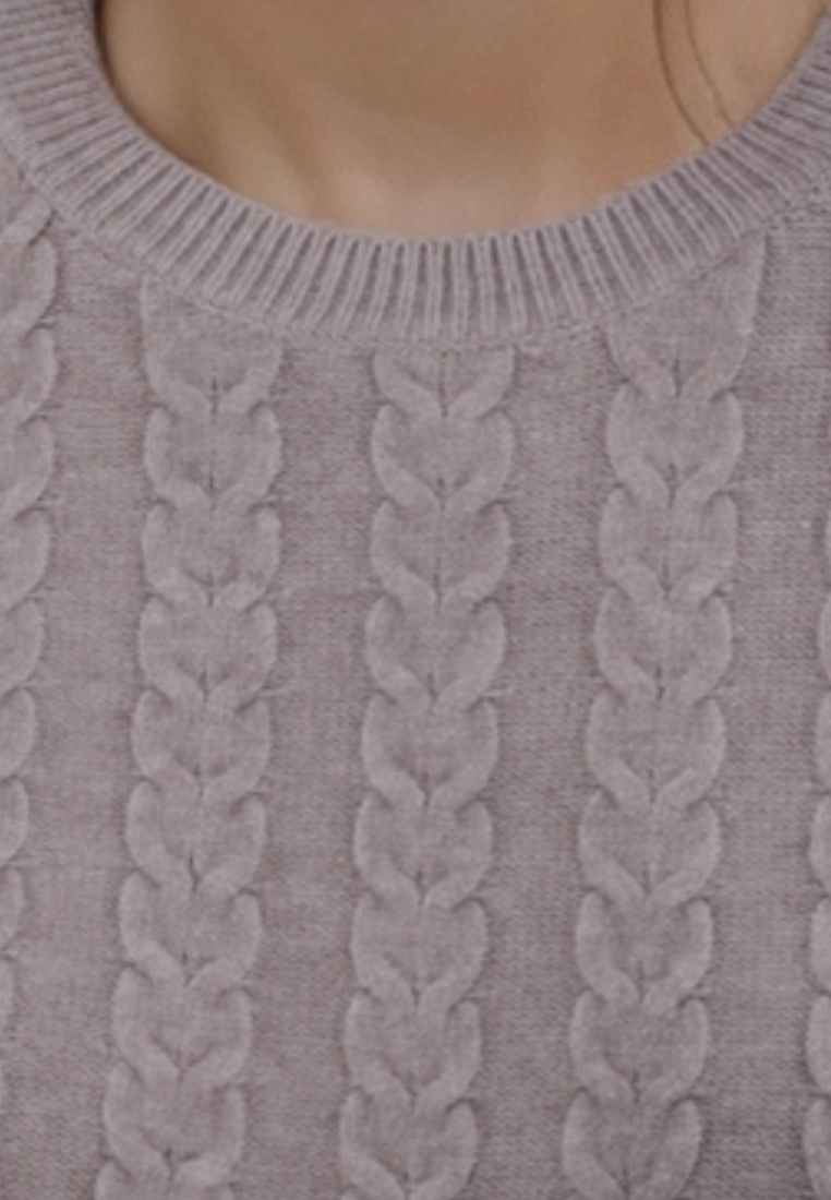 Falio brown wool and cashmere blend sweater with a classic round neckline and vertical cable knit pattern