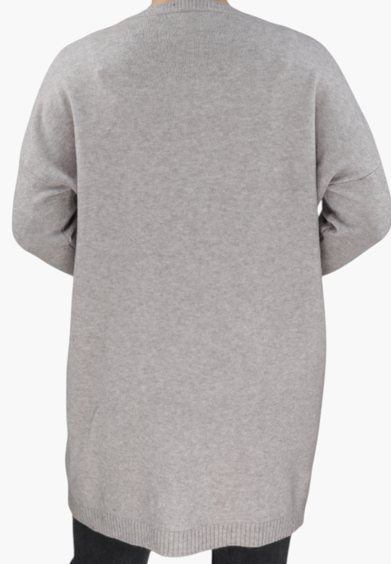 Falio plus size brown wool and cashmere blend sweater with long sleeves and round neckline, back view