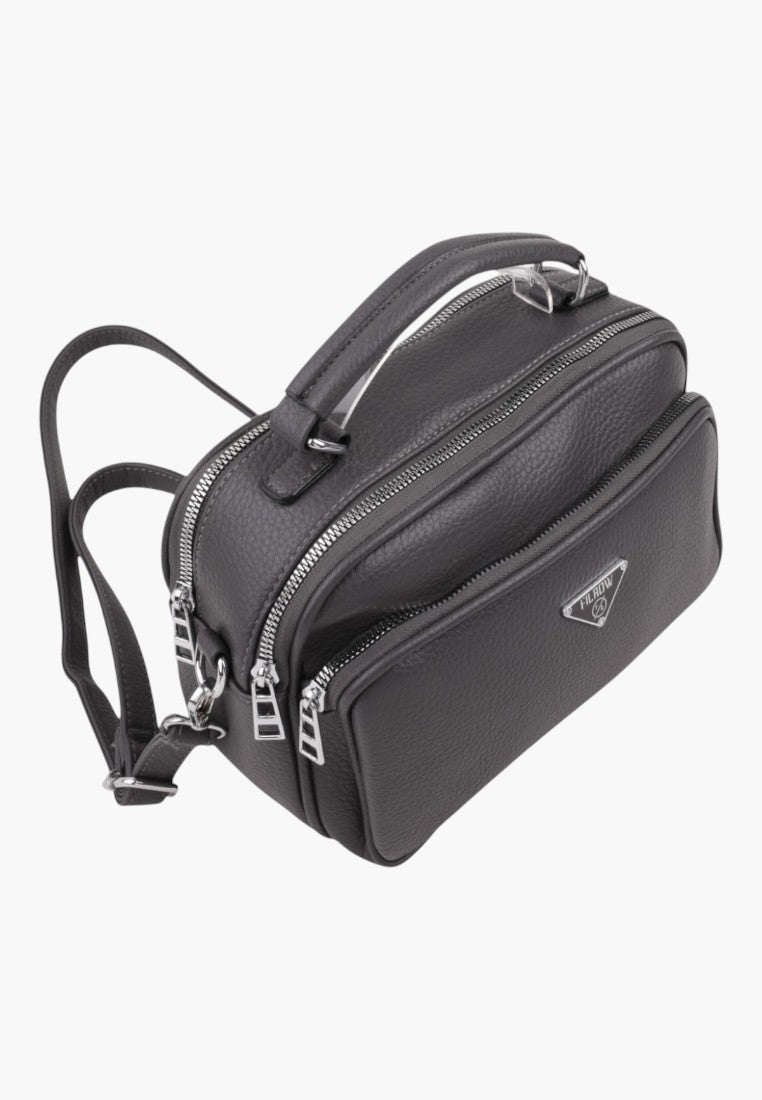 Falio dark grey faux leather crossbody bag with multiple zippered compartments and a top handle