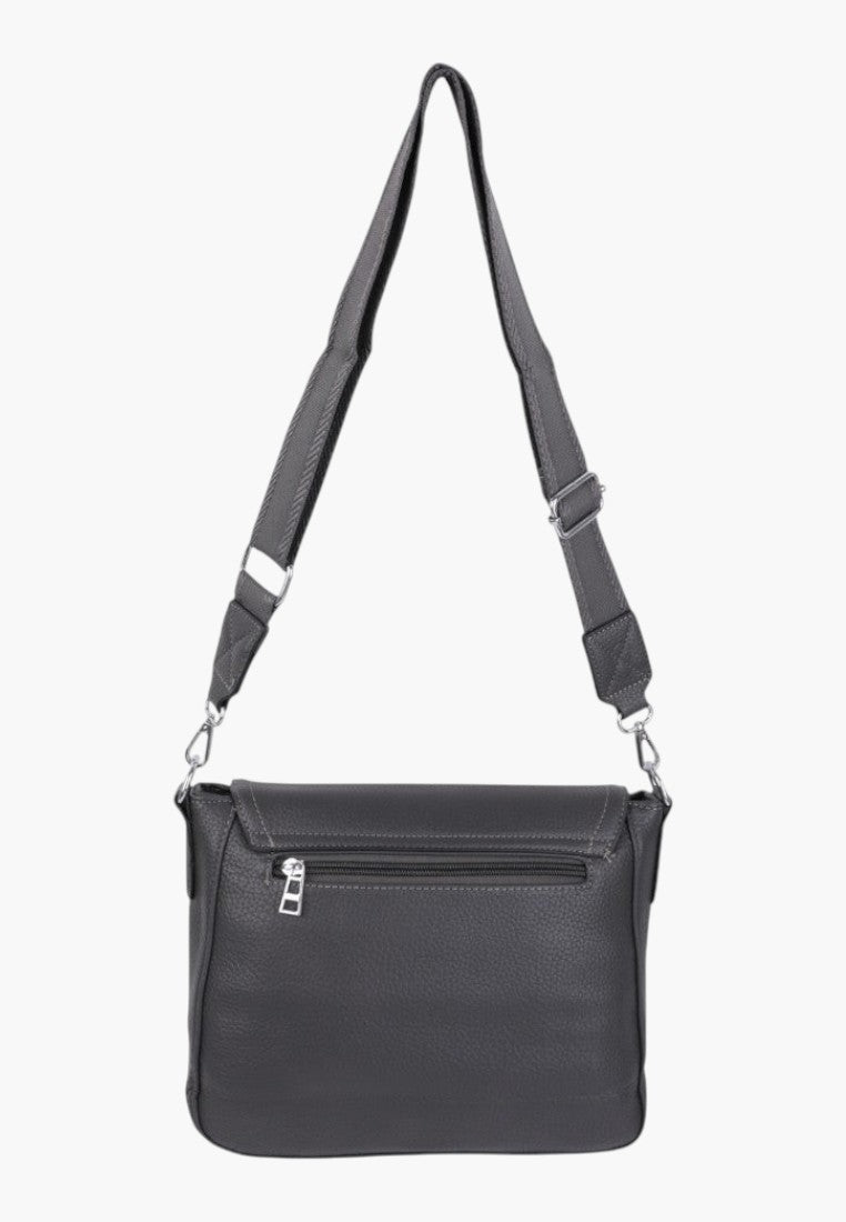 Falio DGRAY faux leather crossbody bag in dark grey with an adjustable shoulder strap and back zipper pocket