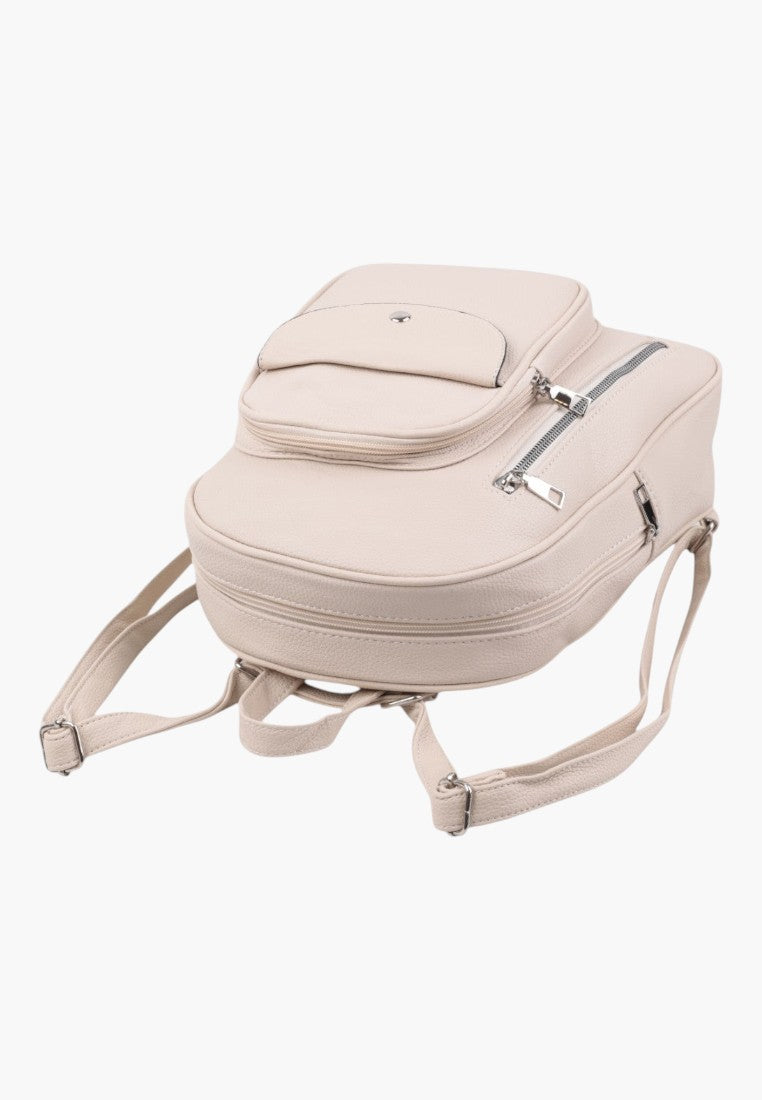 Falio elegant beige urban women's backpack with multiple zippered compartments and adjustable straps