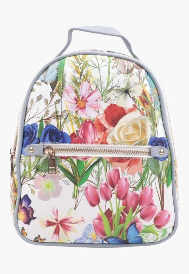 Falio floral print urban backpack made of eco-leather with a front zipper pocket and top handle