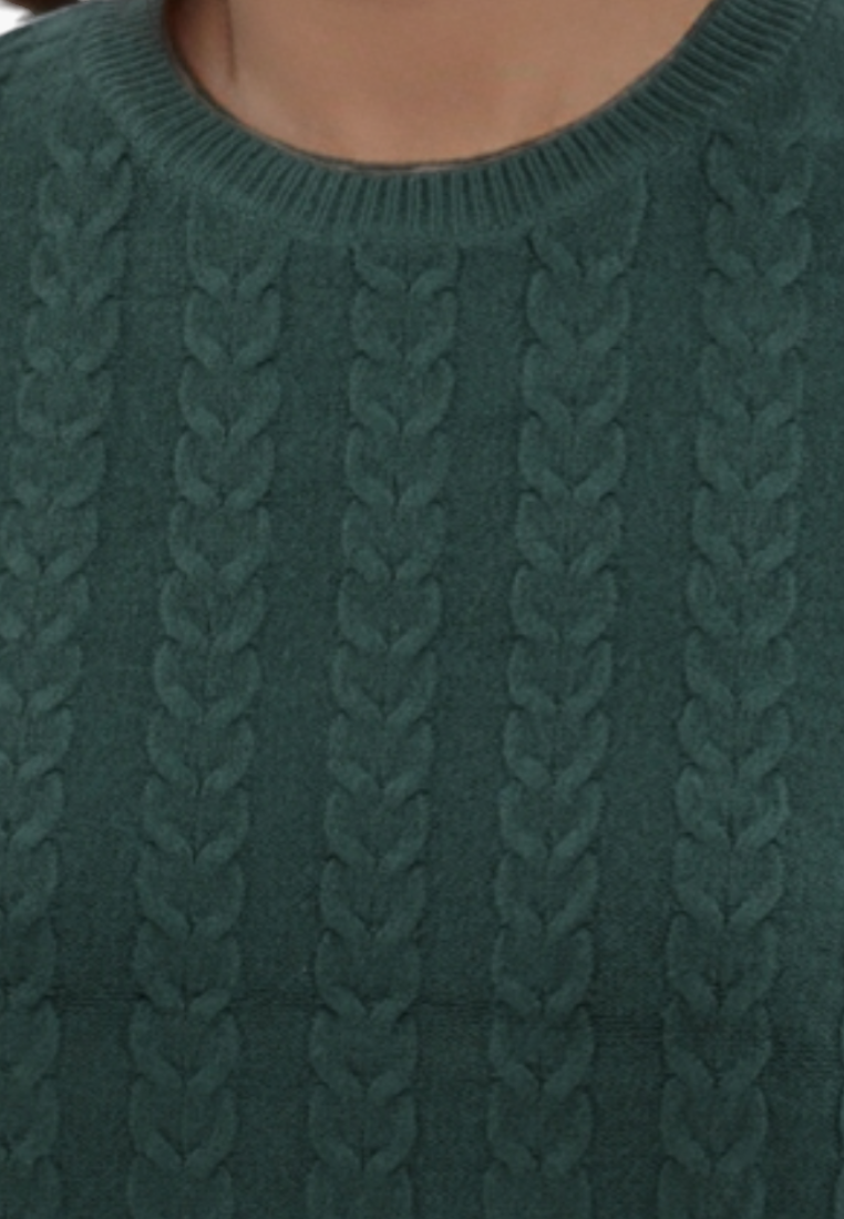 Falio green cable knit sweater with a round neckline made from a soft wool and cashmere blend