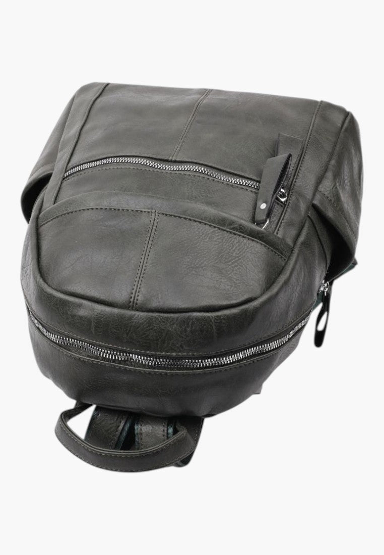 Falio green faux leather urban backpack with multiple zippered compartments and ergonomic straps