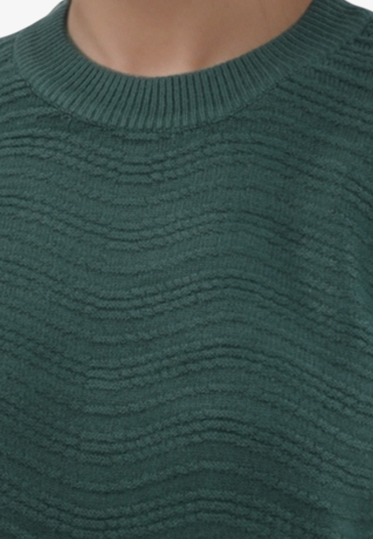 Falio women's green wool and cashmere blend sweater with a textured wavy knit pattern and round neckline