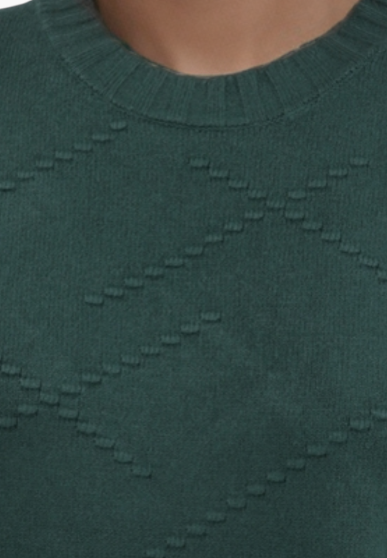 Falio green wool-blend sweater with a classic round neckline and subtle textured diamond pattern detail.
