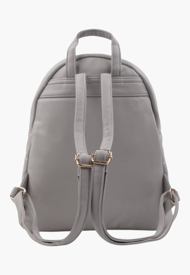 Falio grey urban backpack made of eco-leather with adjustable straps and gold-tone hardware, back view