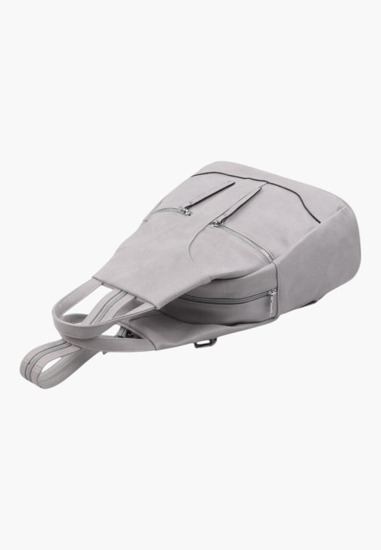 Falio grey urban backpack made of eco-leather with multiple zippered compartments for daily use