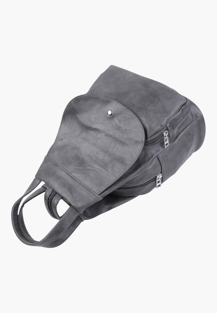 Falio grey faux leather urban backpack with zipper closures and A4 capacity for daily use