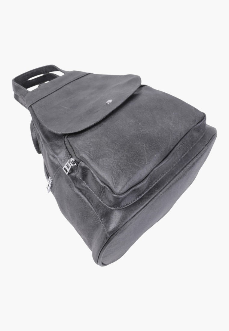 Falio grey faux leather A4 urban backpack with multiple pockets and secure zip closure for daily use