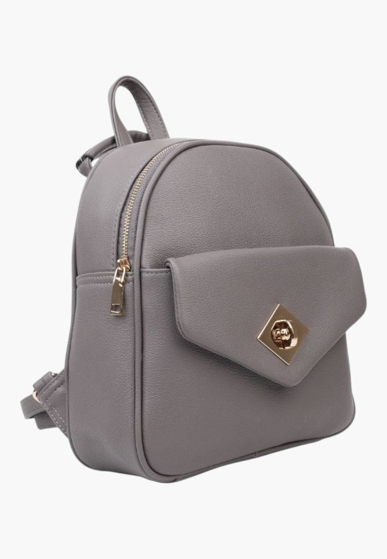 Falio grey faux leather urban backpack with gold hardware and front pocket for daily use