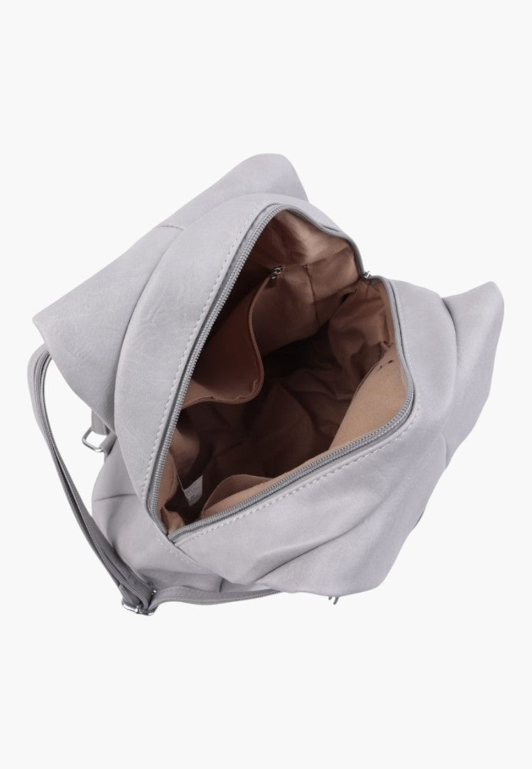 Falio grey faux leather urban backpack with open main compartment and internal pockets for organization