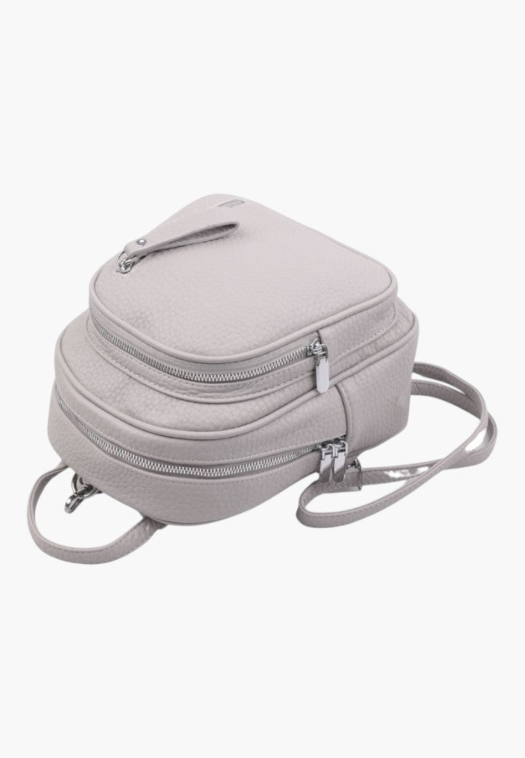 Falio grey faux leather urban backpack with multiple zippered compartments and adjustable straps