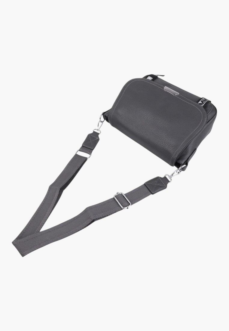 Falio grey faux leather crossbody bag with adjustable strap and zip closure