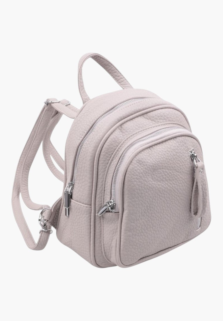 Falio grey faux leather mini city backpack with multiple zippered pockets and adjustable straps