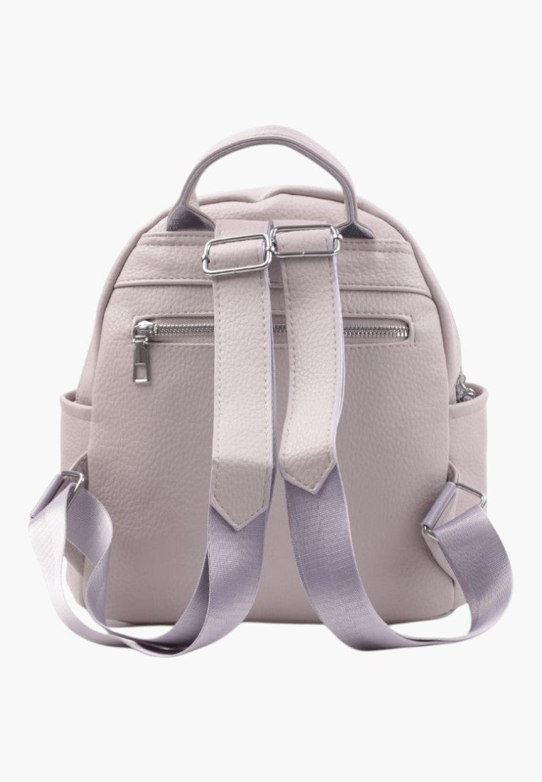 Falio grey faux leather urban mini backpack with adjustable straps and zippered back pocket