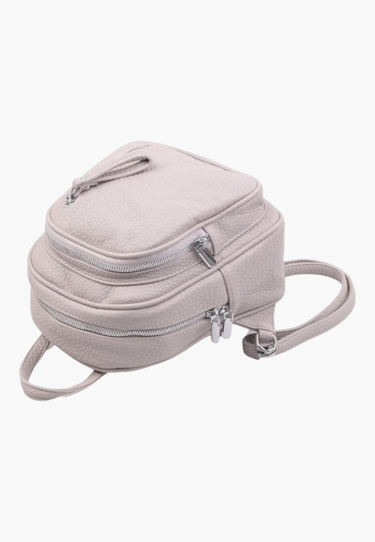 Falio grey faux leather mini city backpack with multiple zippered compartments and adjustable straps