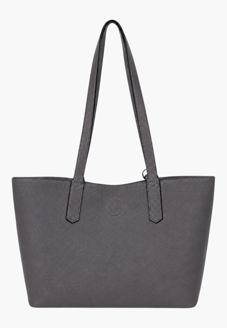 Falio grey faux leather shopper bag with long shoulder straps and a spacious A4 interior for daily use.
