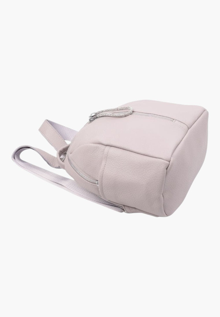 Falio grey faux leather urban backpack with multiple zippered pockets and adjustable straps for daily use