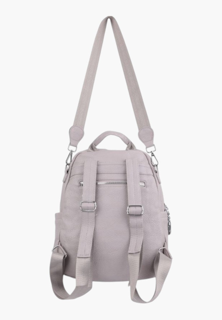 Falio grey faux leather urban backpack with adjustable straps and multiple zippered pockets for daily use