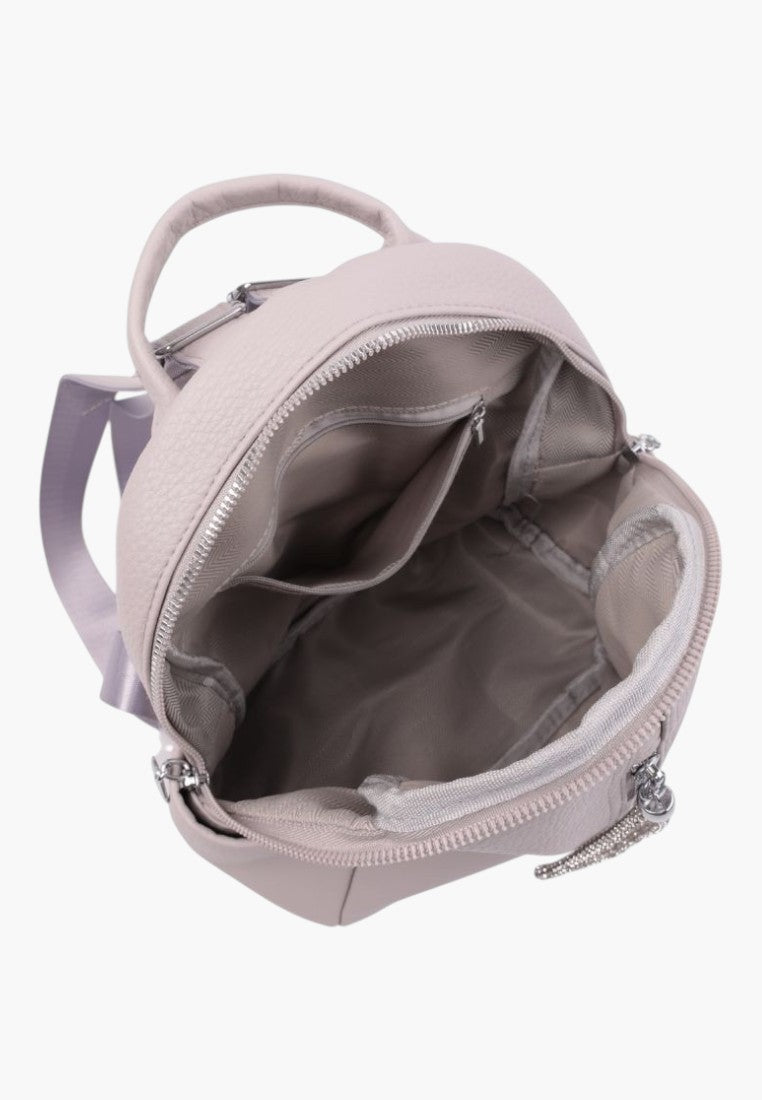 Falio grey faux leather urban backpack with open zippered main compartment and internal pockets