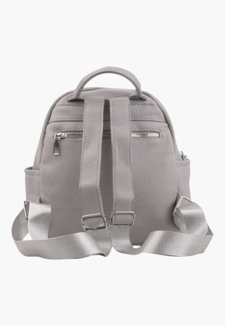 Falio grey faux leather urban backpack with adjustable straps and back zipper pocket