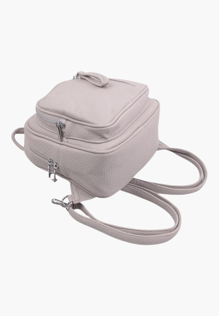 Falio grey faux leather urban backpack with multiple zippered compartments and adjustable straps