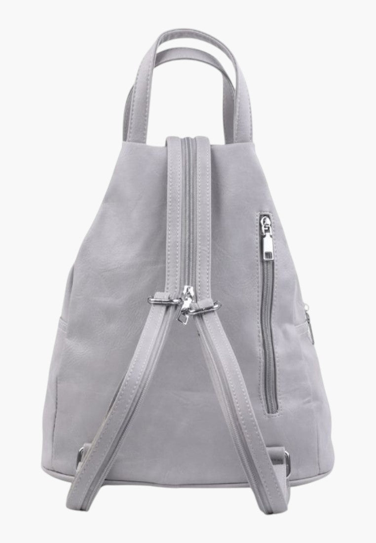 Falio grey faux leather urban backpack with adjustable straps and secure back zipper pocket for women