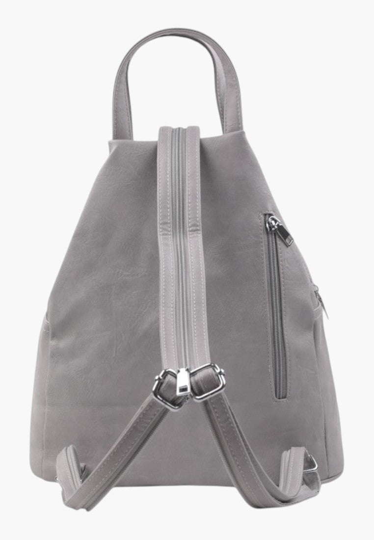Falio grey urban faux leather backpack with adjustable straps and zippered back pocket