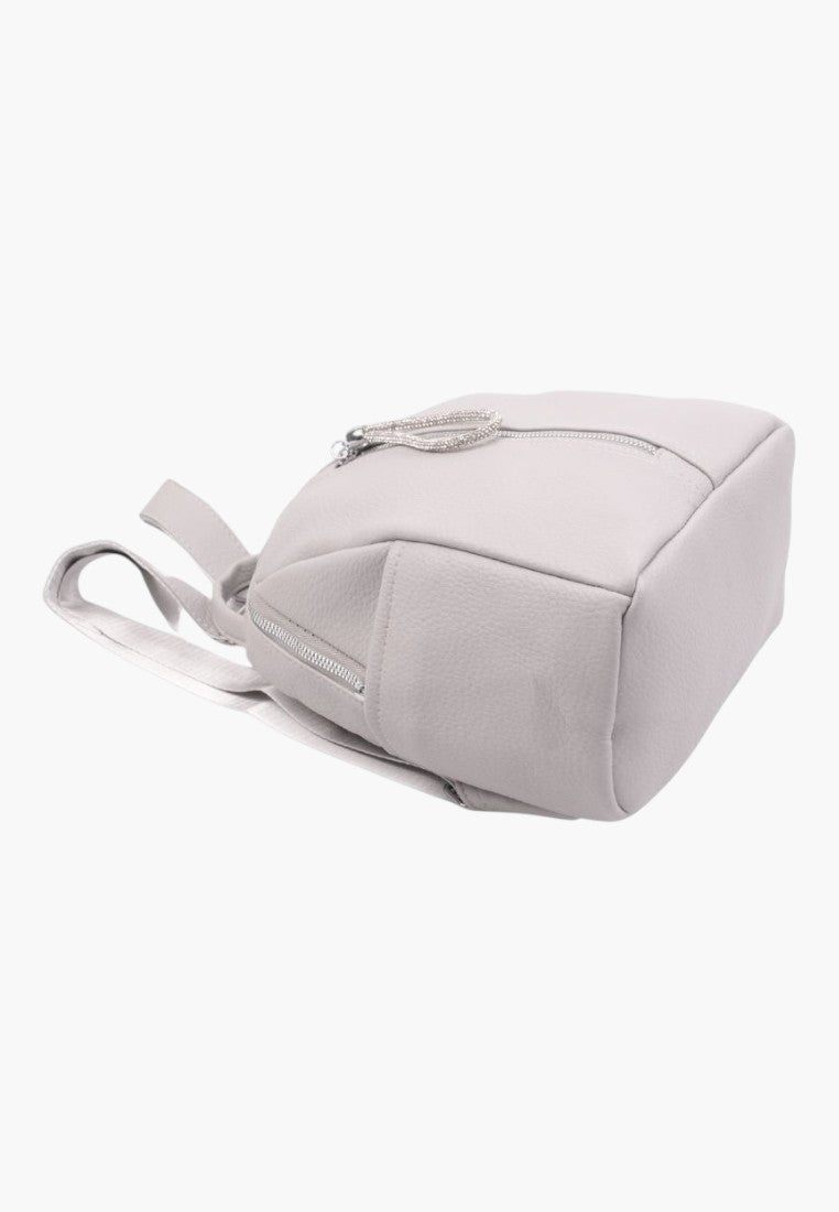 Falio grey faux leather urban backpack with multiple zippered pockets and a compact design for everyday use.