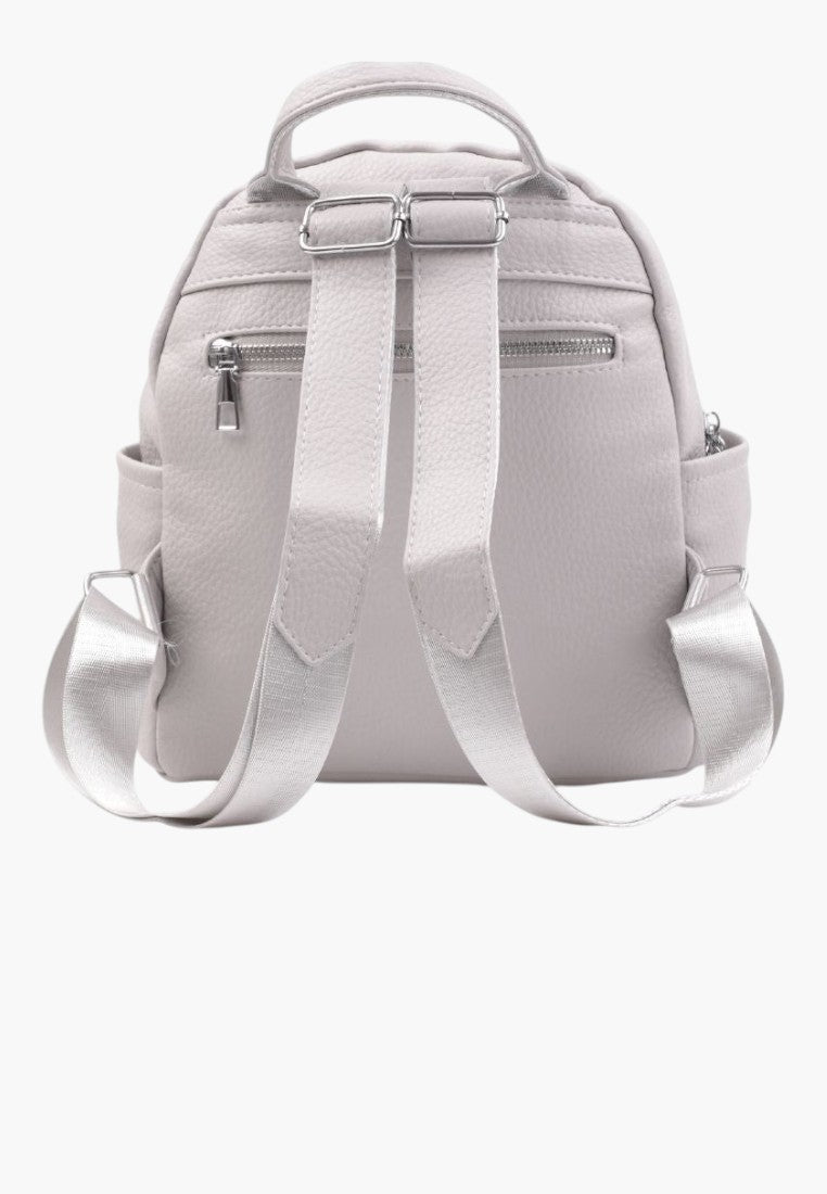Falio grey faux leather urban backpack with adjustable straps and back zipper pocket
