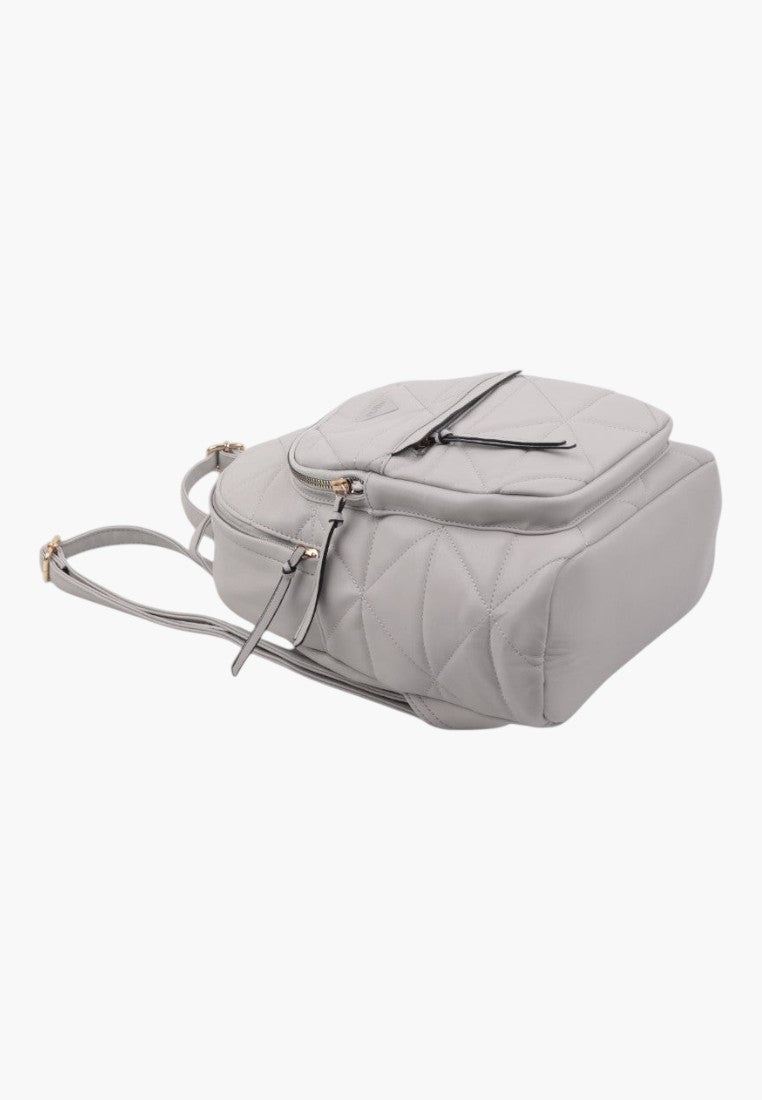 Falio grey urban backpack made of quilted eco-leather with a zippered front pocket and adjustable straps