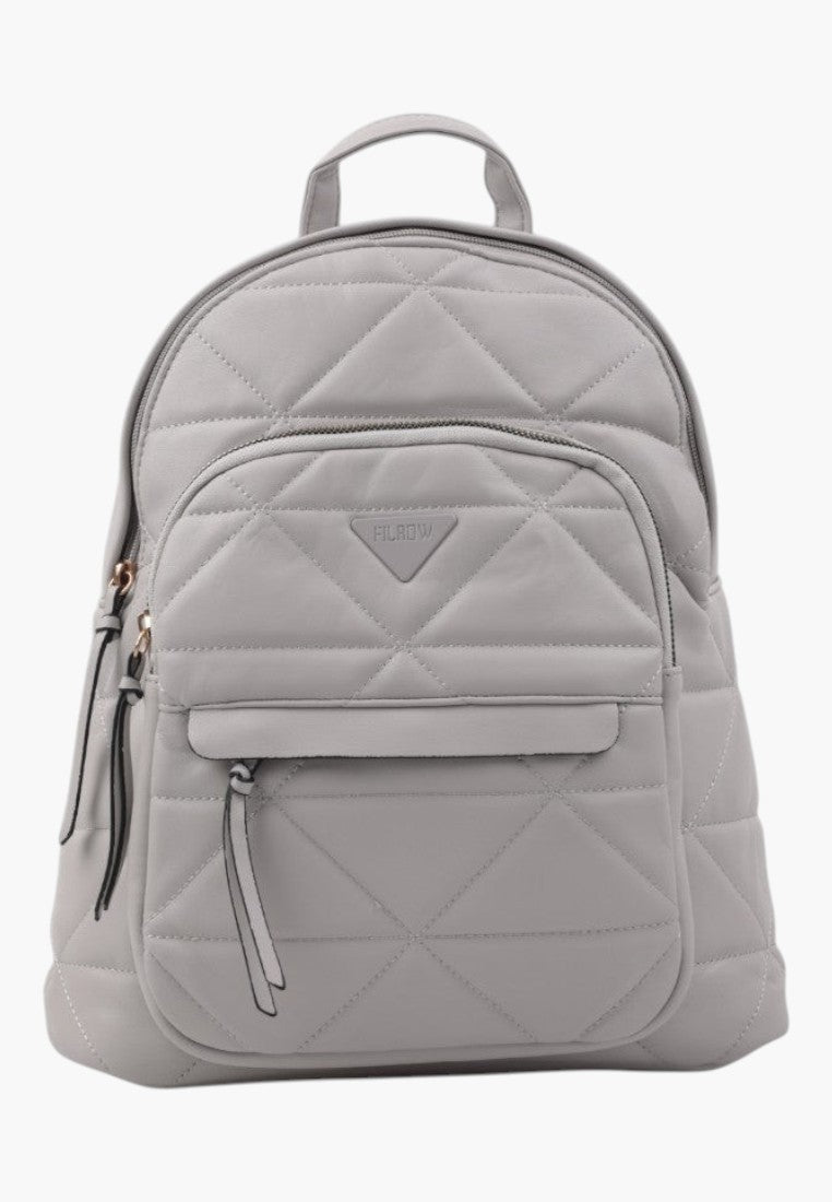 Falio grey quilted faux leather urban backpack with zippered compartments and a stylish triangular logo patch