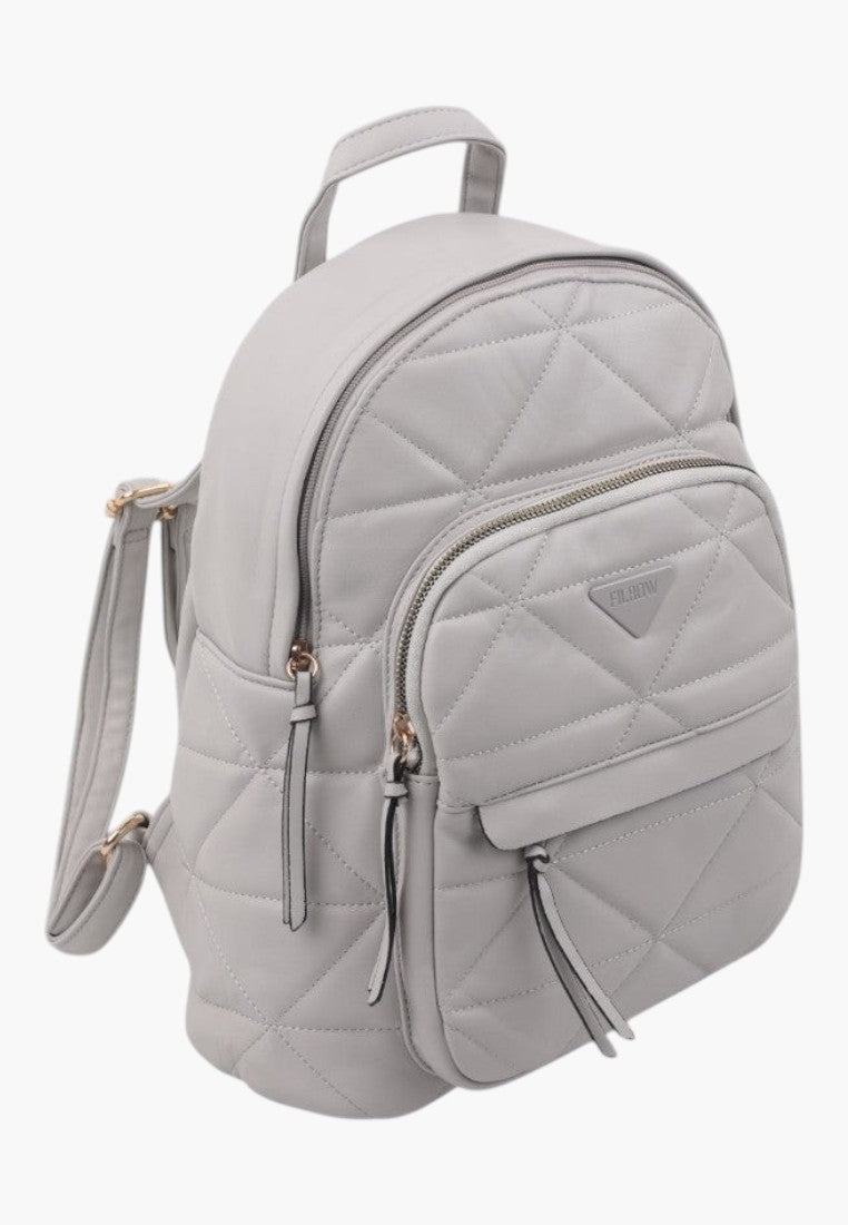 Falio grey quilted faux leather urban backpack with zippered compartments and gold-tone hardware