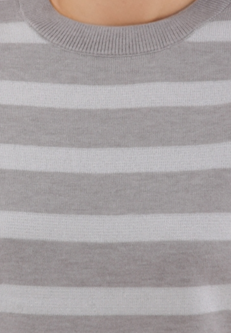 Falio grey striped women's sweater with a classic round neckline made from a soft viscose blend fabric