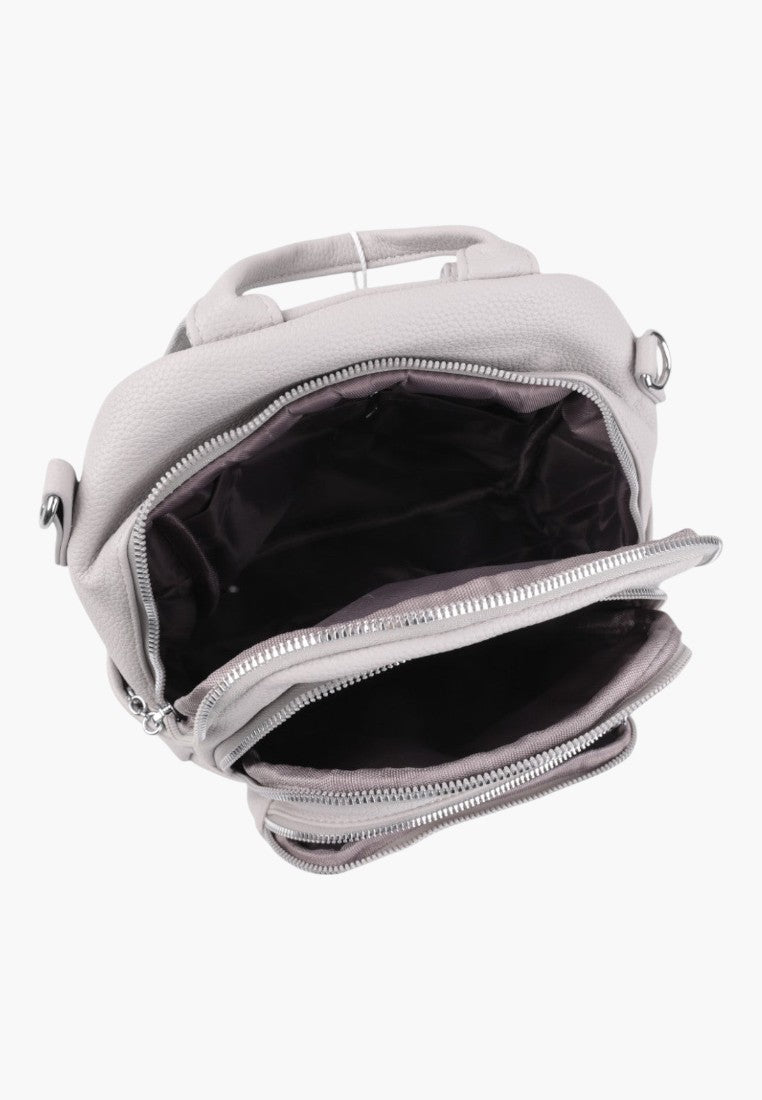 Falio grey urban women's backpack with multiple zippered compartments and a spacious interior for daily organization.