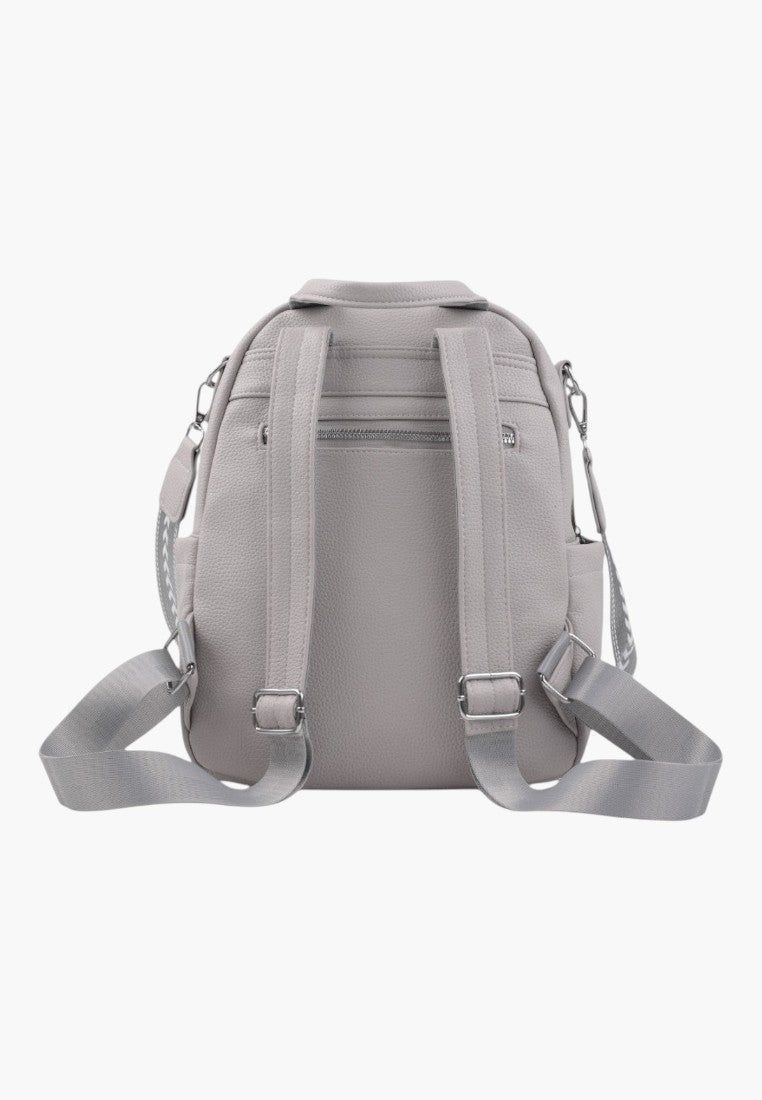 Falio grey urban women's backpack with adjustable straps and back zipper pocket, isolated on white background