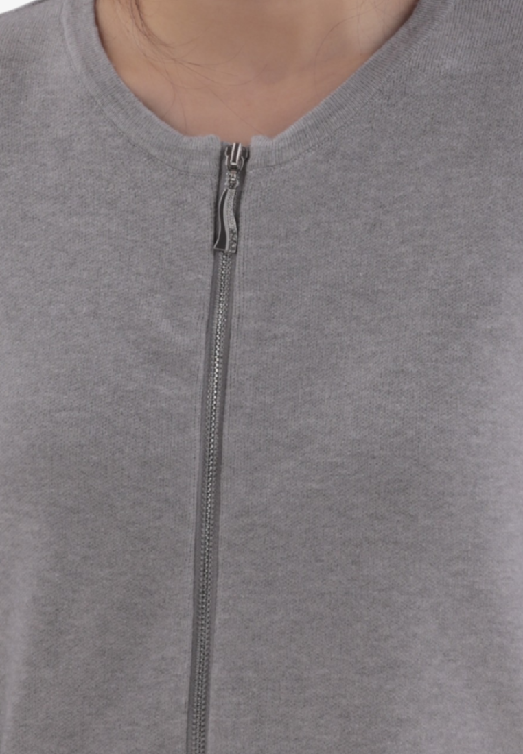 Falio plus size grey viscose sweater with a round neckline and front zipper closure