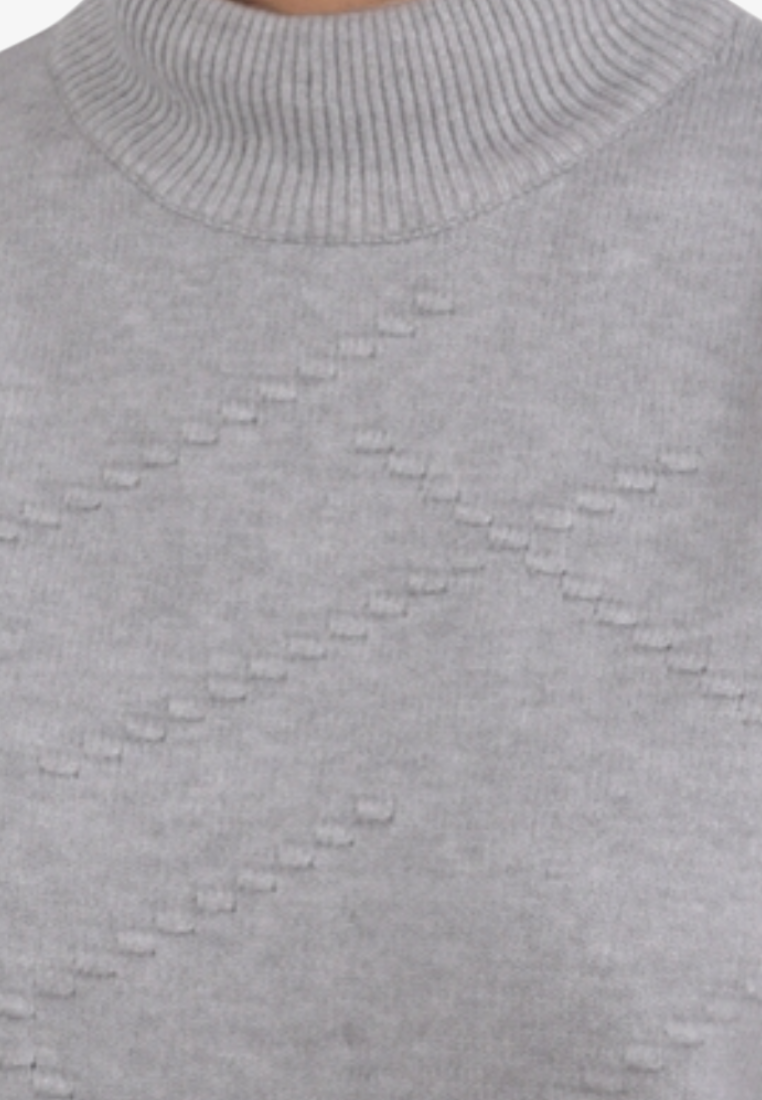 Falio grey wool and cashmere blend sweater with a ribbed mock neck and subtle textured diamond pattern